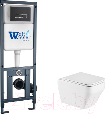 Унитаз подвесной с инсталляцией WeltWasser Marberg 410 + Hofbach 041 GL-WT + Mar 410 SE MT-BL - фото