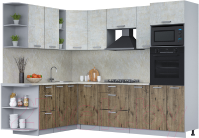 Кухонный гарнитур Интерлиния Мила Лайт 1.88x2.6 левая (бетон лайт/дуб веллингтон/опал светлый) - фото