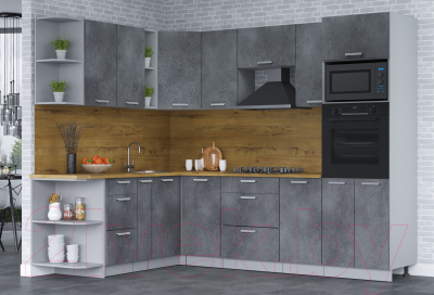 Кухонный гарнитур Интерлиния Мила Лайт 1.88x2.6 левая (бетон потленд/бетон портленд/дуб бунратти)