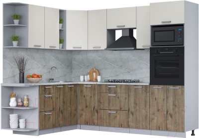 Кухонный гарнитур Интерлиния Мила Лайт 1.88x2.6 левая (персидский жемчуг/дуб веллингтон/серый каспий) - фото