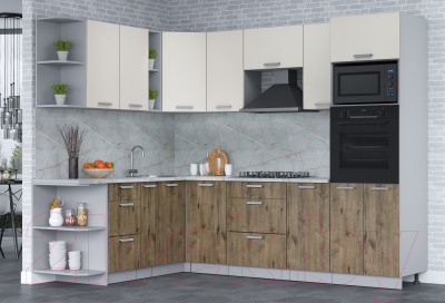 Кухонный гарнитур Интерлиния Мила Лайт 1.88x2.6 левая (персидский жемчуг/дуб веллингтон/серый каспий)