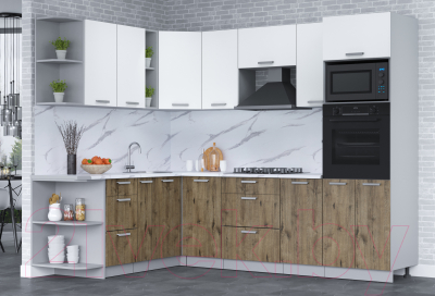 Кухонный гарнитур Интерлиния Мила Лайт 1.88x2.8 левая (белый платинум/дуб веллингтон/белый гранит)