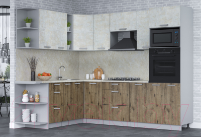 Кухонный гарнитур Интерлиния Мила Лайт 1.88x2.8 левая (бетон лайт/дуб веллингтон/опал светлый)