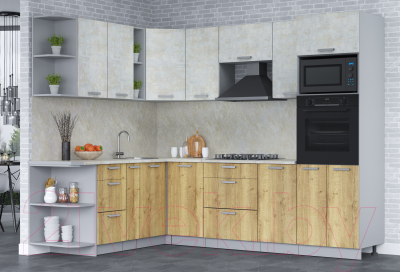 Кухонный гарнитур Интерлиния Мила Лайт 1.88x2.8 левая (бетон лайт/дуб золотой/опал светлый)