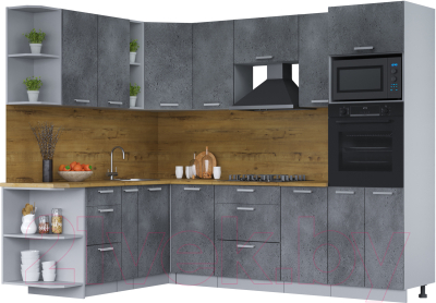 Кухонный гарнитур Интерлиния Мила Лайт 1.88x2.8 левая (бетон потленд/бетон портленд/дуб бунратти) - фото