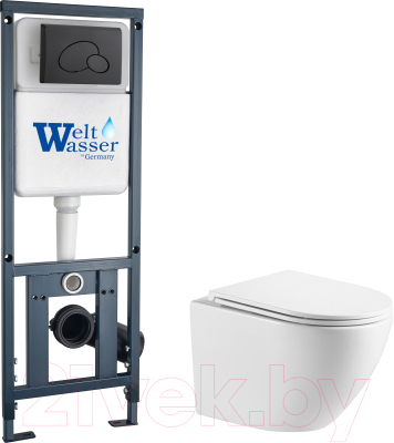 Унитаз подвесной с инсталляцией WeltWasser Marberg 410 + Merzbach 043 GL-WT + Mar 410 RD MT-BL - фото