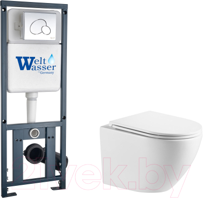Унитаз подвесной с инсталляцией WeltWasser Marberg 410 + Merzbach 043 GL-WT + Mar 410 RD-CR - фото
