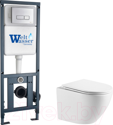 Унитаз подвесной с инсталляцией WeltWasser Marberg 410 + Merzbach 043 GL-WT + Mar 410 SE CR - фото