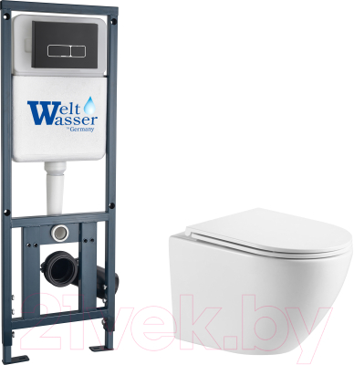 Унитаз подвесной с инсталляцией WeltWasser Marberg 410 + Merzbach 043 GL-WT + Mar 410 SE MT-BL - фото