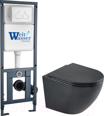 Унитаз подвесной с инсталляцией WeltWasser Marberg 410 + Merzbach 043 MT-BL + Mar 410 RD GL-WT - фото