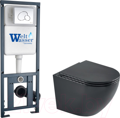Унитаз подвесной с инсталляцией WeltWasser Marberg 410 + Merzbach 043 MT-BL + Mar 410 RD-CR - фото