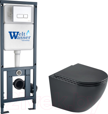 Унитаз подвесной с инсталляцией WeltWasser Marberg 410 + Merzbach 043 MT-BL + Mar 410 SE GL-WT - фото