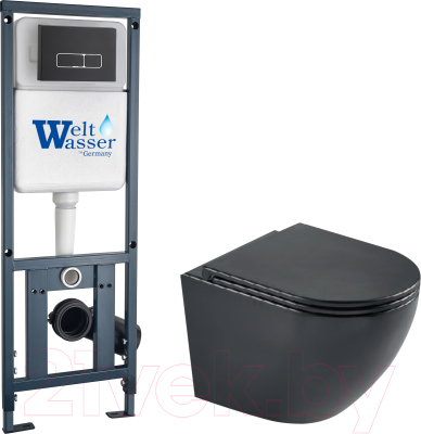 Унитаз подвесной с инсталляцией WeltWasser Marberg 410 + Merzbach 043 MT-BL + Mar 410 SE MT-BL - фото