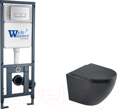 Унитаз подвесной с инсталляцией WeltWasser Marberg 410 + Merzbach 043 MT-BL + Mar 410 SE-CR - фото