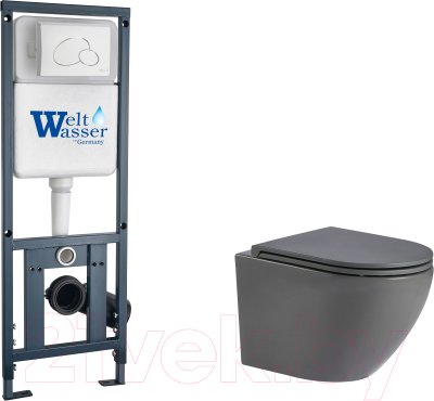 Унитаз подвесной с инсталляцией WeltWasser Marberg 410 + Merzbach 043 MT-GR + Mar 410 RD GL-WT - фото