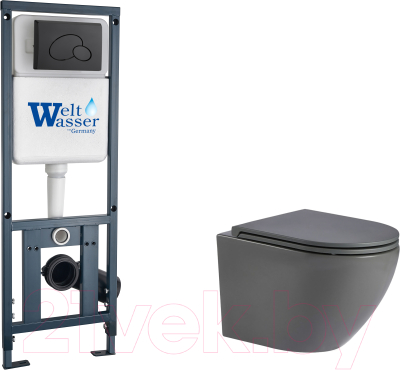 Унитаз подвесной с инсталляцией WeltWasser Marberg 410 + Merzbach 043 MT-GR + Mar 410 RD MT-BL - фото