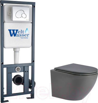 Унитаз подвесной с инсталляцией WeltWasser Marberg 410 + Merzbach 043 MT-GR + Mar 410 RD-CR - фото
