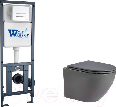 Унитаз подвесной с инсталляцией WeltWasser Marberg 410 + Merzbach 043 MT-GR + Mar 410 SE GL-WT - фото