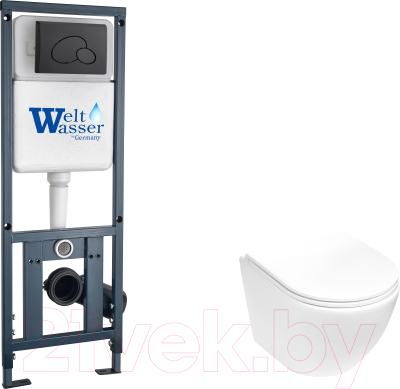 Унитаз подвесной с инсталляцией WeltWasser Marberg 410 + Merzbach 043 MT-WT + Mar 410 RD MT-BL - фото