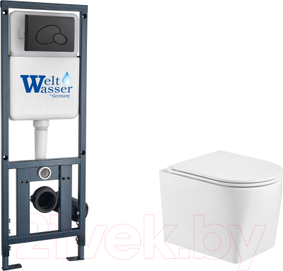 Унитаз подвесной с инсталляцией WeltWasser Marberg 410 + Nesenbach 004 GL-WT + Mar 410 RD-BL - фото