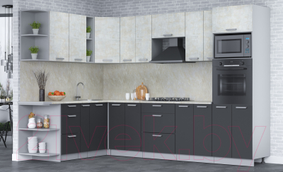 Кухонный гарнитур Интерлиния Мила Лайт 1.88x3.0 левая (бетон лайт/антрацит/опал светлый)