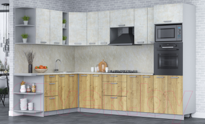 Кухонный гарнитур Интерлиния Мила Лайт 1.88x3.0 левая (бетон лайт/дуб золотой/опал светлый)