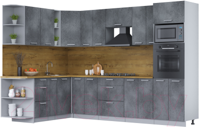 Кухонный гарнитур Интерлиния Мила Лайт 1.88x3.0 левая (бетон потленд/бетон портленд/дуб бунратти) - фото