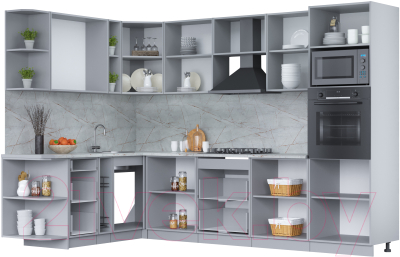 Кухонный гарнитур Интерлиния Мила Лайт 1.88x3.0 левая (бетон потленд/бетон портленд/дуб бунратти)