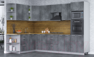 Кухонный гарнитур Интерлиния Мила Лайт 1.88x3.0 левая (бетон потленд/бетон портленд/дуб бунратти)