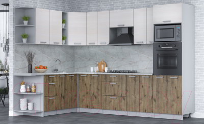 Кухонный гарнитур Интерлиния Мила Лайт 1.88x3.0 левая (вудлайн кремовый/дуб веллингтон/серый каспий)