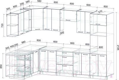 Кухонный гарнитур Интерлиния Мила Лайт 1.88x3.0 левая (вудлайн кремовый/дуб веллингтон/серый каспий)