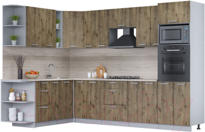 Кухонный гарнитур Интерлиния Мила Лайт 1.88x3.0 левая (дуб веллингтон/дуб веллингтон/травертин серый) - фото