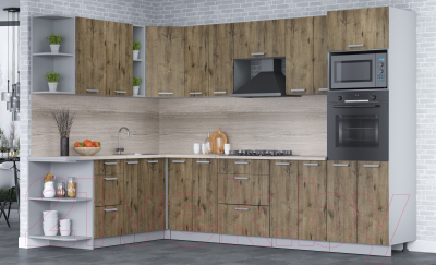 Кухонный гарнитур Интерлиния Мила Лайт 1.88x3.0 левая (дуб веллингтон/дуб веллингтон/травертин серый)