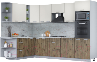 Кухонный гарнитур Интерлиния Мила Лайт 1.88x3.0 левая (персидский жемчуг/дуб веллингтон/серый каспий) - фото