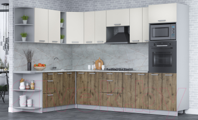 Кухонный гарнитур Интерлиния Мила Лайт 1.88x3.0 левая (персидский жемчуг/дуб веллингтон/серый каспий)