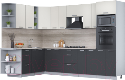 Кухонный гарнитур Интерлиния Мила Лайт 1.88x3.0 левая (персидский жемчуг/антрацит/травертин серый) - фото