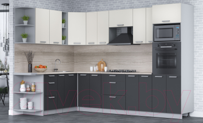 Кухонный гарнитур Интерлиния Мила Лайт 1.88x3.0 левая (персидский жемчуг/антрацит/травертин серый)