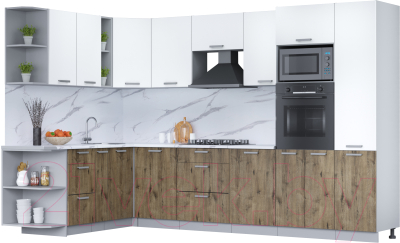 Кухонный гарнитур Интерлиния Мила Лайт 1.88x3.2 левая (белый платинум/дуб веллингтон/белый гранит) - фото