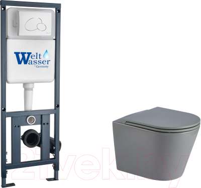 Унитаз подвесной с инсталляцией WeltWasser Marberg 410 + Salzbach 041 MT-GR + Mar 410 RD GL-WT - фото