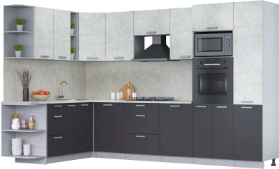 Кухонный гарнитур Интерлиния Мила Лайт 1.88x3.2 левая (бетон лайт/антрацит/опал светлый) - фото