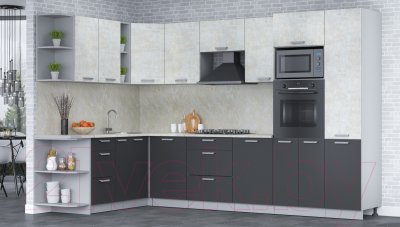 Кухонный гарнитур Интерлиния Мила Лайт 1.88x3.2 левая (бетон лайт/антрацит/опал светлый)