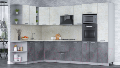 Кухонный гарнитур Интерлиния Мила Лайт 1.88x3.2 левая (бетон лайт/бетон портленд/опал светлый)