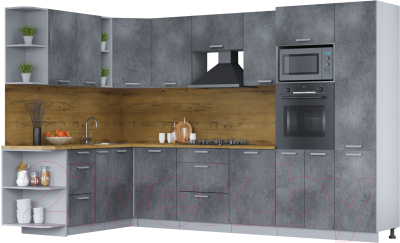 Кухонный гарнитур Интерлиния Мила Лайт 1.88x3.2 левая (бетон потленд/бетон портленд/дуб бунратти) - фото