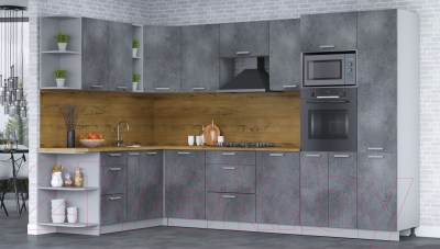 Кухонный гарнитур Интерлиния Мила Лайт 1.88x3.2 левая (бетон потленд/бетон портленд/дуб бунратти)