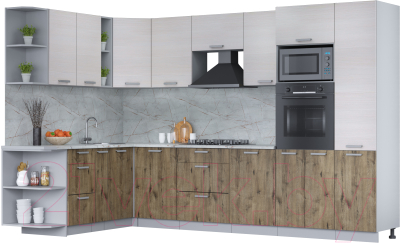 Кухонный гарнитур Интерлиния Мила Лайт 1.88x3.2 левая (вудлайн кремовый/дуб веллингтон/серый каспий) - фото