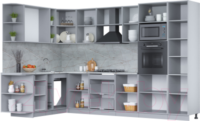 Кухонный гарнитур Интерлиния Мила Лайт 1.88x3.2 левая (дуб веллингтон/дуб веллингтон/травертин серый)