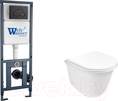 Унитаз подвесной с инсталляцией WeltWasser Marberg 410 + Telbach 004 GL-WT + Mar 410 RD MT-BL - фото