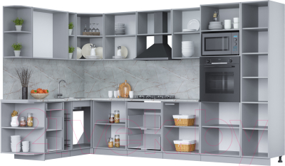 Кухонный гарнитур Интерлиния Мила Лайт 1.88x3.4 левая (белый платинум/бетон портленд/белый гранит)