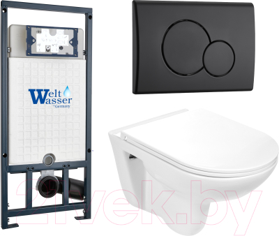 Унитаз подвесной с инсталляцией WeltWasser Marberg 507 + Baarbach 004 GL-WT + Mar 507 RD MT-BL - фото