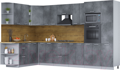 Кухонный гарнитур Интерлиния Мила Лайт 1.88x3.4 левая (бетон потленд/бетон портленд/дуб бунратти) - фото
